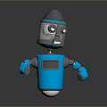 Blue Body Gray Head Robot Character With Mechanical Arms And Round Eyes