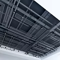 Industrial Style Suspended Ceiling With Metal Framework Exposed Pipes Grid Panels And Recessed Lighting