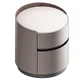 Modern Minimalist Leather Bedside Table With Round Surface And Drawer Storage