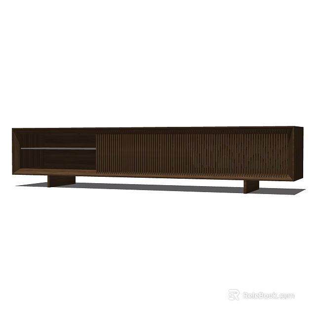 Modern Dark Wood TV Stand Featuring Striped Design And Support Legs 3d model 