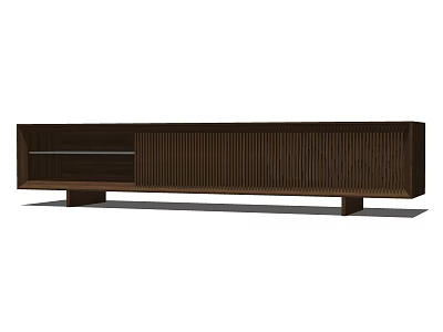 Modern Dark Wood TV Stand Featuring Striped Design And Support Legs 3d model