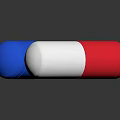 Two Colorful Capsule Shaped Candy Snacks in Red White and Blue on Black Background