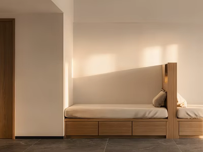 Modern Apartment Interior Featuring Wooden Built in Bench Drawers and Natural Light 3d model