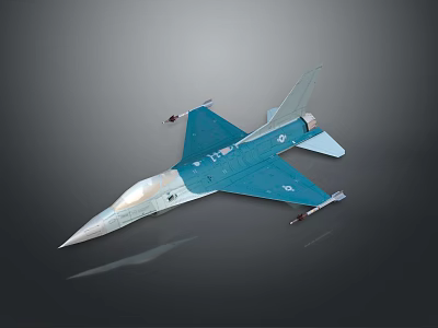 Blue And White Fighter Jet Model With Detailed Wings And Cockpit Design 3d model