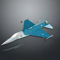 Blue And White Fighter Jet Model With Detailed Wings And Cockpit Design