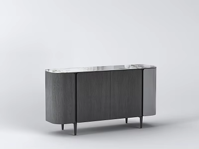 Modern Wooden Sideboard Cabinet with Marble Top and Black Metal Legs 3d model