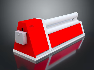 Red And White Industrial Machine With Roller And Control Box Structure 3d model