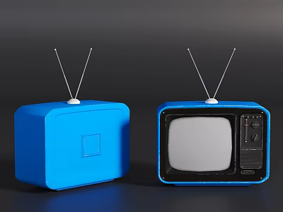 Two Vintage Blue Televisions With Antennas And Classic Retro Design 3d model