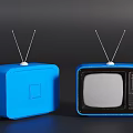 Two Vintage Blue Televisions With Antennas And Classic Retro Design