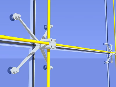 Building Facade Structural Framework With Yellow Horizontal Beams And White Connector Joints 3d model