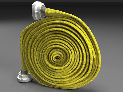 High Quality Yellow Coiled Fire Hose With Metal Couplings Emergency Fire Equipment 3d model