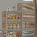 Multi tiered Storage Cabinets With Transparent Doors And Rattan Elements For Food Storage