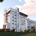 Modern Chinese Style Hospital Building With White Exterior Symmetrical Design Lawn And Road Front