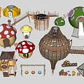 Creative Children's Outdoor Play Equipment With Mushroom Shapes Tree House Swings And Net Structures