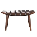 Modern Leather Tufted Stool With Curved Seat And Sturdy Wooden Legs