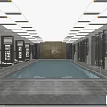 Luxurious Modern Indoor Swimming Pool With Lounge Chairs And Ceiling Lighting