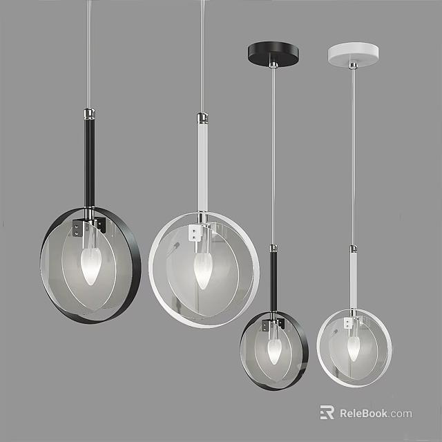 Modern Pendant Lights With Circular Design Black White Frames And Transparent Shades 3d model