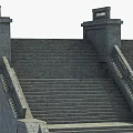 Stone Staircase With Ornate Railings Stone Columns And Double Flight Design 3d model