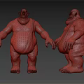 Cartoon Character With Bald Head Chubby Body Green Overalls Front Side Views