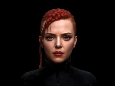 Game Movie Character With Red Braided Hair And Black Outfit In Dark Background 3d model