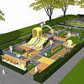 Colorful Outdoor Playground Design With Play Structures Green Space And Seating Areas