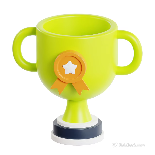 Green Trophy With Two Handles And Orange Medal Featuring White Star On Black Base 3d model 