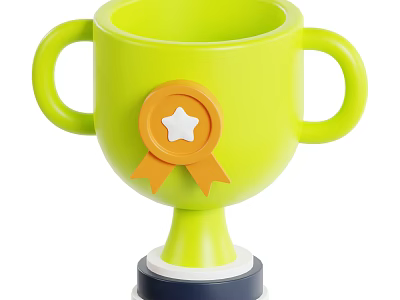 Green Trophy With Two Handles And Orange Medal Featuring White Star On Black Base 3d model