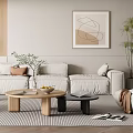 Modern Living Room Interior With Beige Sofa Bean Bags Wooden Coffee Table And Decorative Painting