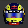 Weapon Style Helmet Featuring Red Bull Honda Kimi Logos In Blue Yellow Design
