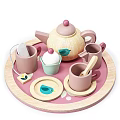 Wooden Toy Tea Set With Three Tiered Dessert Stand Teapot And Cups