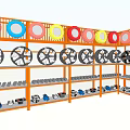 Industrial Equipment Storage Shelves With Multi Tier Display Of Colorful Tires And Black Rims