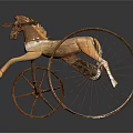 Vintage Bull Shaped Decorative Piece On Old Bicycle With Large Metal Wheels