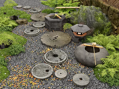 New Chinese Japanese Style Tingbu Stone Milling Tingbu Micro-terrain Dry Landscape Landscape Garden Paving Japanese Courtyard Landscaping Bryophytes Landscaping Tingbu Stone Skill 3d model