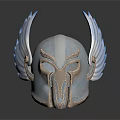 Decorative Metallic Helmet With Blue Silver Sheen And Winged Design 3d model