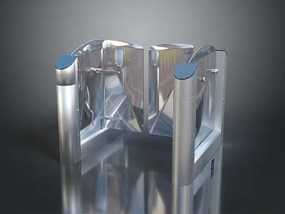 Modern Transparent Turnstile With Silver Frame Blue Top And Reflective Surface Design 3d model