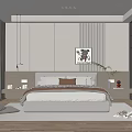 Modern Bedroom Interior Design With Large Window Soft Tones Decorative Painting And Built-in Wardrobes