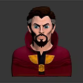 3D Male Character Bust With Red Cloak Yellow Accents And Round Badge