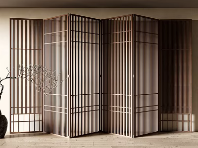 Modern Wooden Room Divider with Vertical Slats and Geometric Pattern for Elegant Indoor Space Decoration 3d model