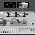 Intelligent Machinery System Featuring Robotic Arm Monitor Screens In Automated Industrial Setup