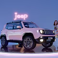 Modern Showroom Shelf Displaying Pink Jeep Car With Neon Sign And Model