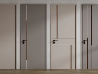 Modern Minimalist Hinged Doors Light Grey Beige with Metal Stripes Black Handles Design 3d model