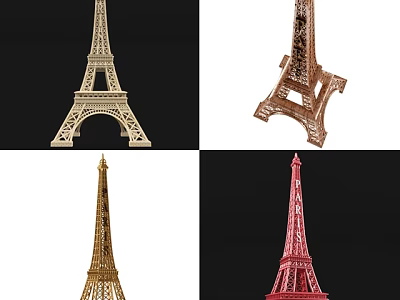 Assorted Eiffel Tower Decorative Models In Different Colors And Designs 3d model