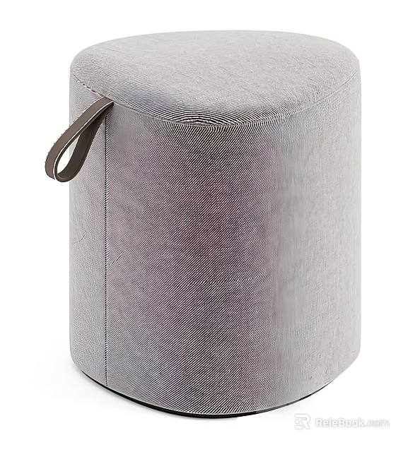 Modern Gray Fabric Ottoman With Leather Handle For Living Room Decor And Comfort 3d model 