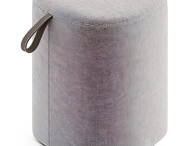 Modern Gray Fabric Ottoman With Leather Handle For Living Room Decor And Comfort 3d model