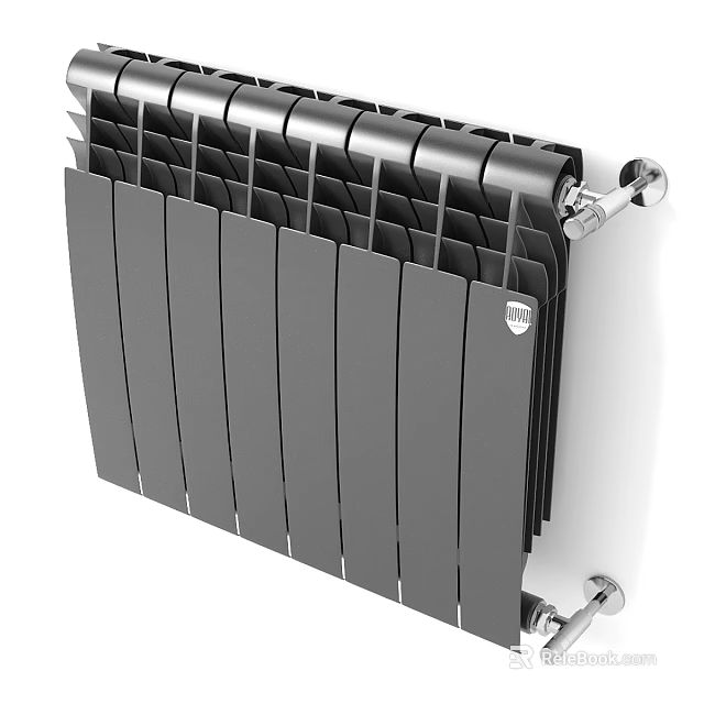 Modern Black Wall Mounted Radiator With Sleek Metal Design And Chrome Accents 3d model 