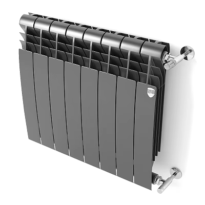 Modern Black Wall Mounted Radiator With Sleek Metal Design And Chrome Accents 3d model