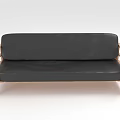 Group of People Relaxing on Black Sofa With Wooden Armrests and Legs