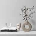 Minimalist Modern Tabletop Decorative Ornament Set With Books U Shaped Ornament Round Vase And Dried Branches