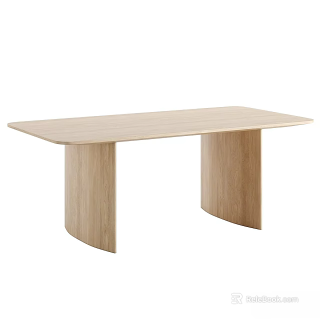 Modern Minimalist Wooden Coffee Table With Rectangular Top And Curved Legs 3d model