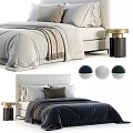 Double Bed Designs With Light Gray And Dark Green Bedding And Bedside Tables